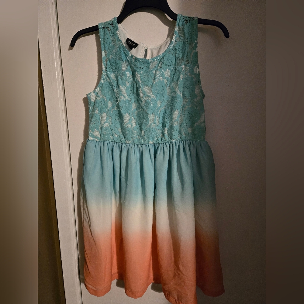 Holiday Editions Teal and Coral Ombre Kids Dress - Girls 14/16
